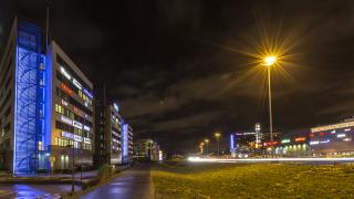 Aviapolis business area at night. 